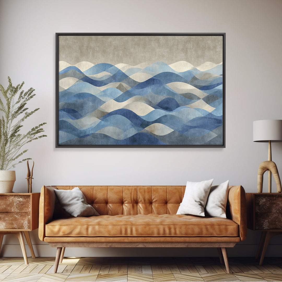 Blue Abstract Wave Pattern for Focus Canvas Print, Office Art, Ai Art, Office Decor, Abstract Art, Focus, Trendy Wall Art, OFF-3x2-21