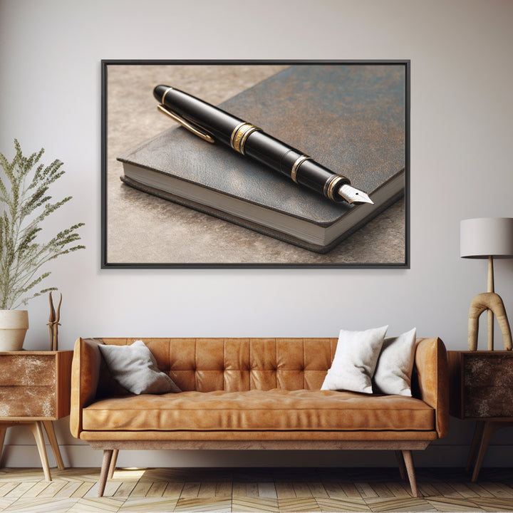 Fountain Pen and Notebook Still Life Without Canvas Print, Office Art, Office Decor, Watercolor Art, Focus, Abstract Wall Art, OFF-3x2-26