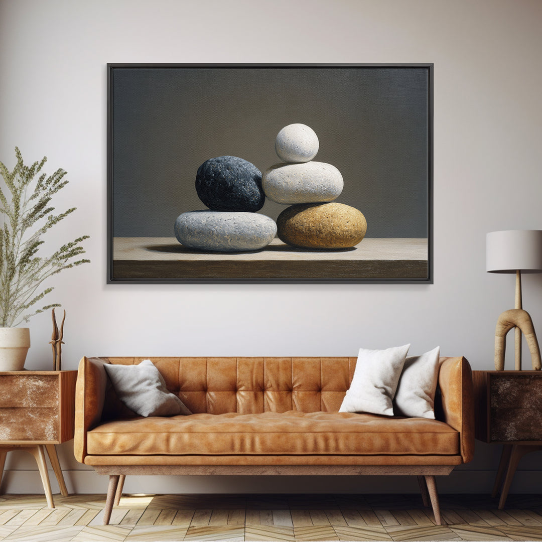 Balanced Stone Composition Framed Canvas Print, Office Art, Digital Wall Art, Office Decor, Fine Art, Focus, Dopamine Decor, OFF-3x2-28