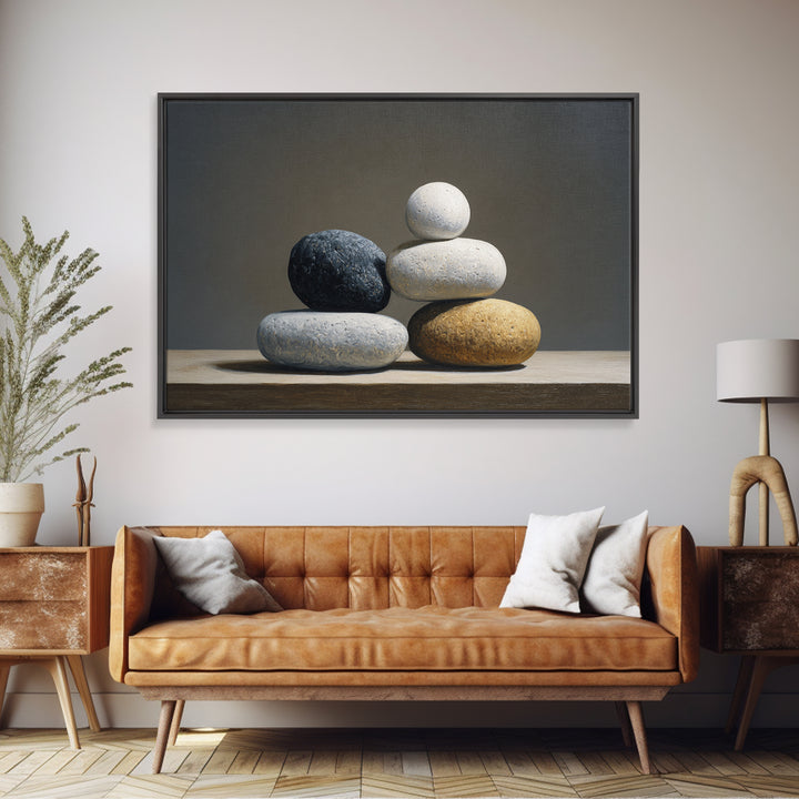 Balanced Stone Composition Framed Canvas Print, Office Art, Digital Wall Art, Office Decor, Fine Art, Focus, Dopamine Decor, OFF-3x2-28