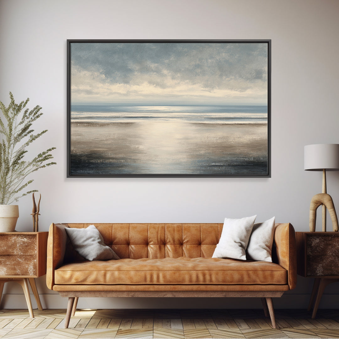 Calm Ocean Horizon for Stress Relief Framed Canvas Print, Office Art, Neutral Decor, Office Decor, Fine Art, Focus, Wall Art, OFF-3x2-39