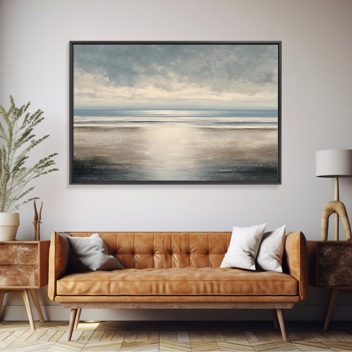 Calm Ocean Horizon for Stress Relief Framed Canvas Print, Office Art, Neutral Decor, Office Decor, Fine Art, Focus, Wall Art, OFF-3x2-39