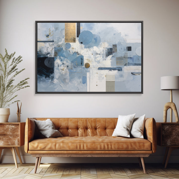 Blue Abstract Wave Pattern for Focus Framed Canvas Print, Office Art, Dopamine Decor, Office Decor, Fine Art, Focus, Boho Decor, OFF-3x2-45
