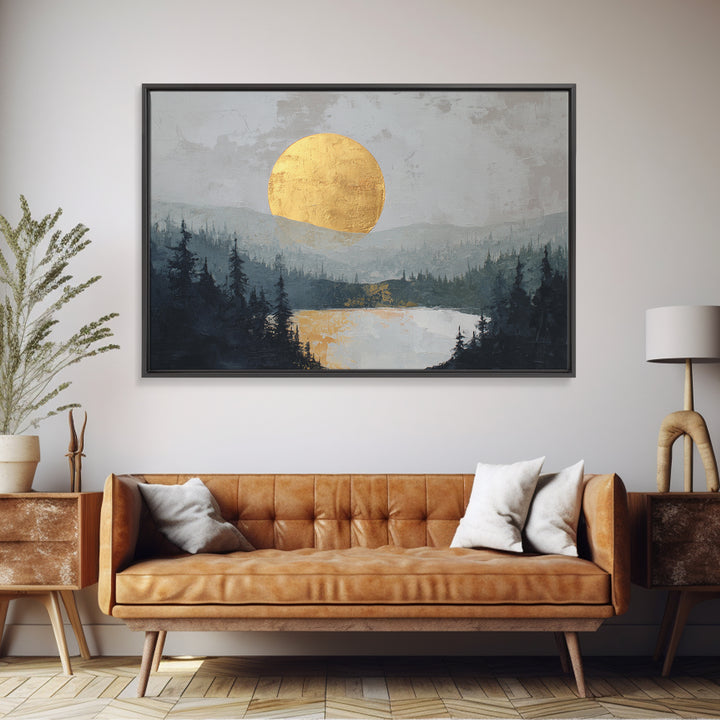 Gold Circle and Line Composition for Clarity Framed Canvas Print, Office Art, Trendy Wall Art, Office Decor, Abstract Art, OFF-3x2-60