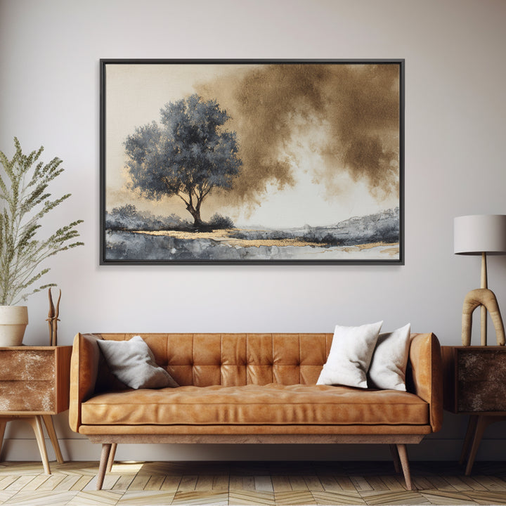 Ink Wash Tree Symbolizing Stability Canvas Print, Office Art, Art Deco, Office Decor, Fine Art, Focus, Bedroom Wall Art, OFF-3x2-66