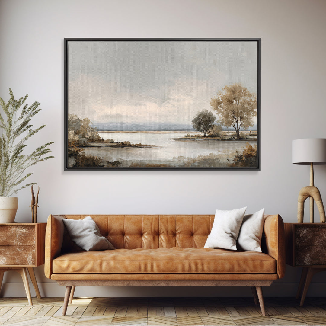 Dignified Neutral Landscape Canvas Print, Office Art, Wall Art, Office Decor, Oil Painting, Focus, Boho, Art Deco, OFF-3x2-83