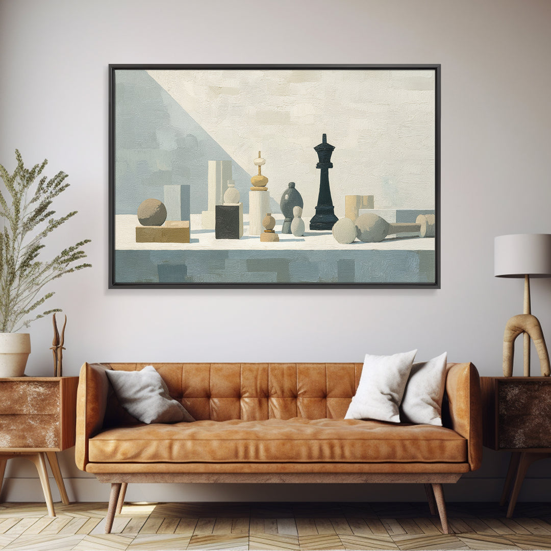 Minimal Chess Piece Still Life Canvas Print, Office Art, Downloadable Prints, Office Decor, Oil Painting, Focus, OFF-3x2-89