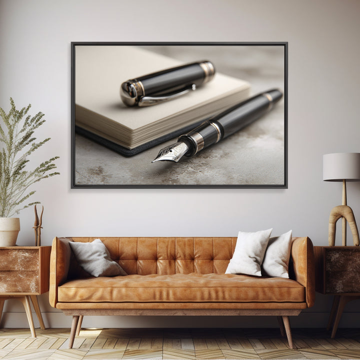 Fountain Pen and Notebook Still Life Without Canvas Print, Office Art, Living Room Decor, Office Decor, Fine Art, Focus, OFF-3x2-98