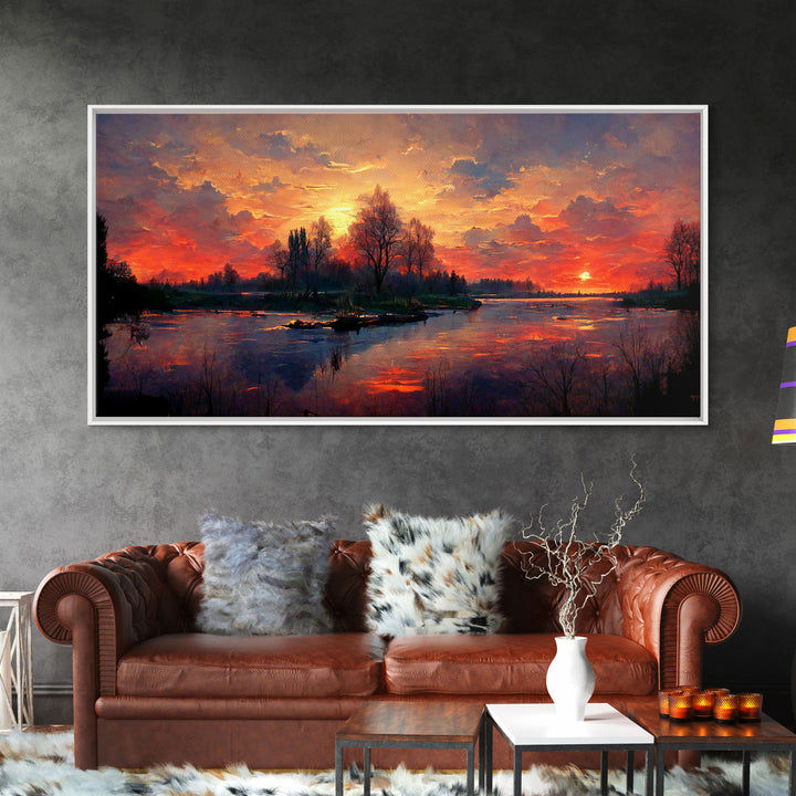 Lake Sunset Oil Painting On Canvas, Canvas Print, Ready to hang gallery wrapped nature canvas print, Lake Art, lake life oil painting style