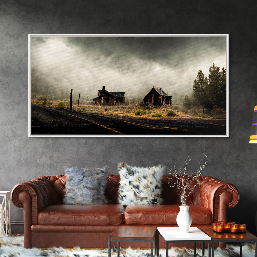 Ghost town canvas art, wild west theme, abandoned art