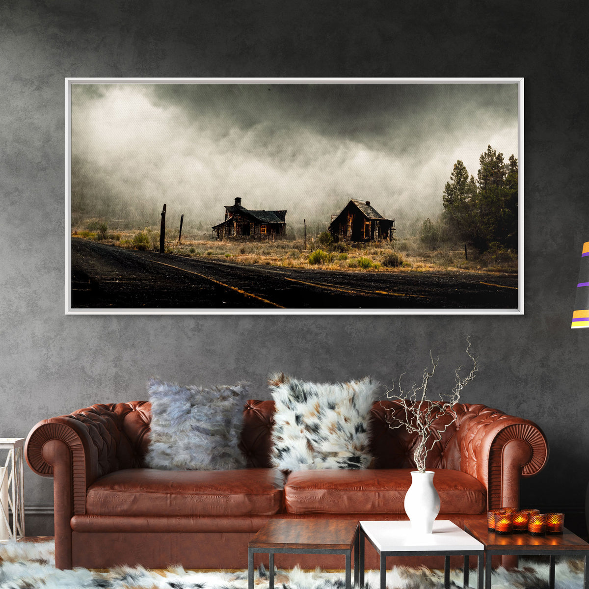Ghost town canvas art, wild west theme, abandoned art