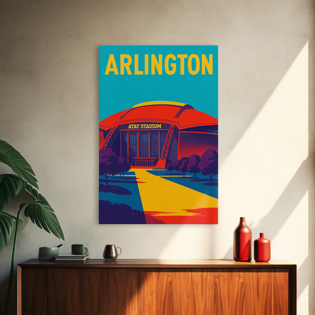 Arlington Texas Travel Poster, Canvas Print, Colorful Graphic Wall Art, Arlington Travel Art, Retro Travel Print, Travel Poster Art
