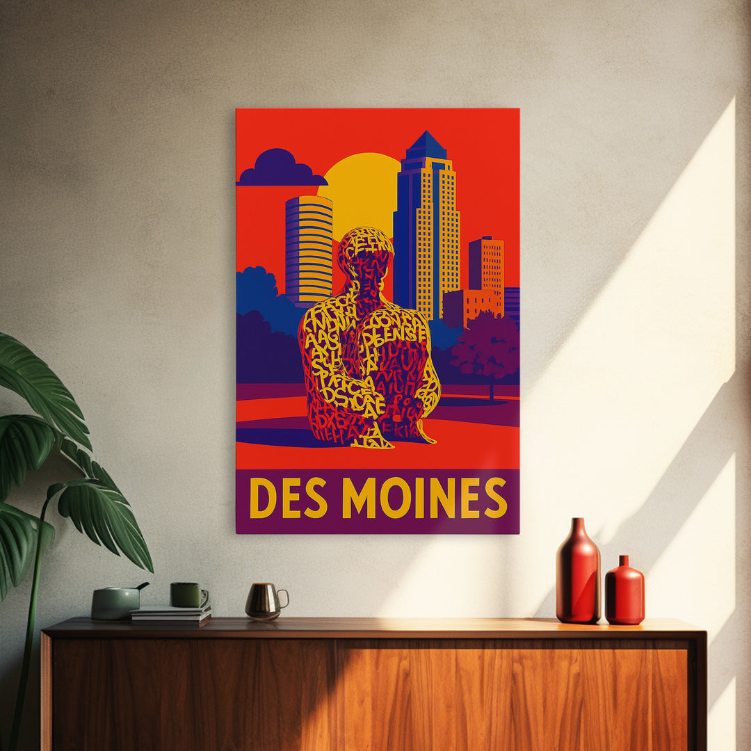 Des Moines Travel Poster, Framed Canvas Print, High Contrast City Poster, Des Moines Poster Print, Travel Poster Art, City Travel Prints