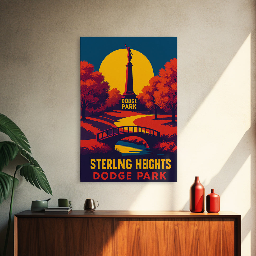 Sterling Heights Travel Poster, Canvas Print, Vibrant Retro Travel Art, Sterling Heights Art Print, Modern Wall Decor, Travel Wall Art