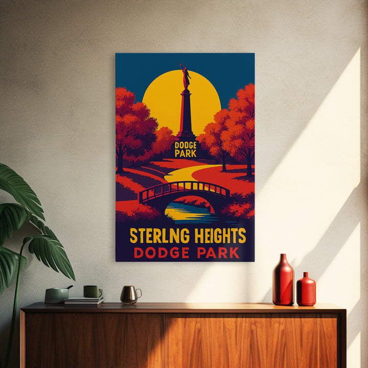 Sterling Heights Travel Poster, Canvas Print, Vibrant Retro Travel Art, Sterling Heights Art Print, Modern Wall Decor, Travel Wall Art
