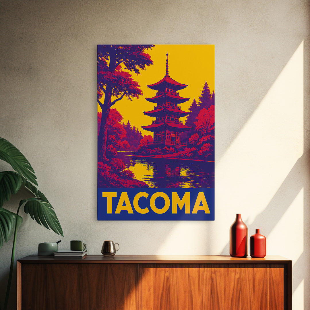 Tacoma Travel Poster, Framed Canvas Print, High Contrast City Poster, Tacoma Poster Print, Vintage City Poster, City Illustration