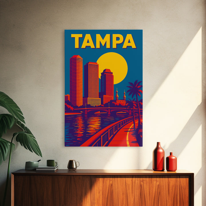 Tampa Florida Travel Poster, Framed Canvas Print, Colorful Graphic Wall Art, Tampa Poster Print, Mid Century Wall Art, Travel Art Print