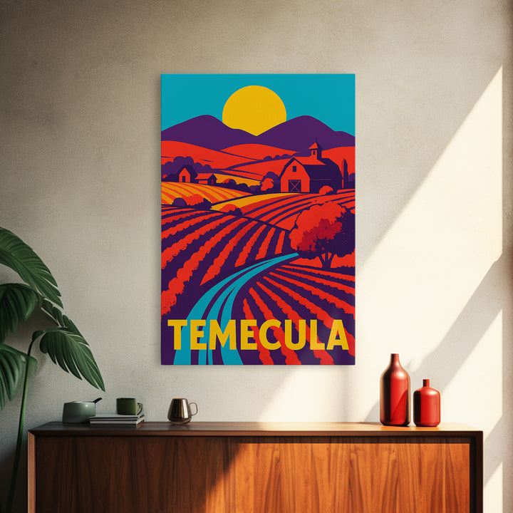 Temecula California Travel Poster, Canvas Print, Vibrant Retro Travel Art, Temecula Poster Print, Modern Wall Decor, Mid Century Wall Art