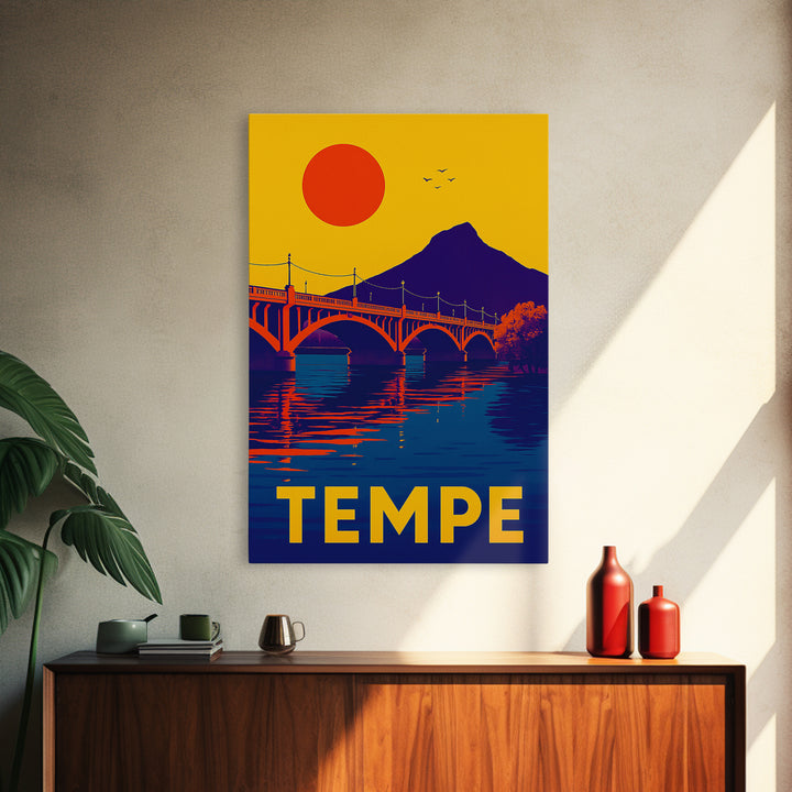 Tempe Arizona Travel Poster, Canvas Print, Vibrant Retro Travel Art, Tempe City Art, City Illustration, City Travel Prints, Poster Art