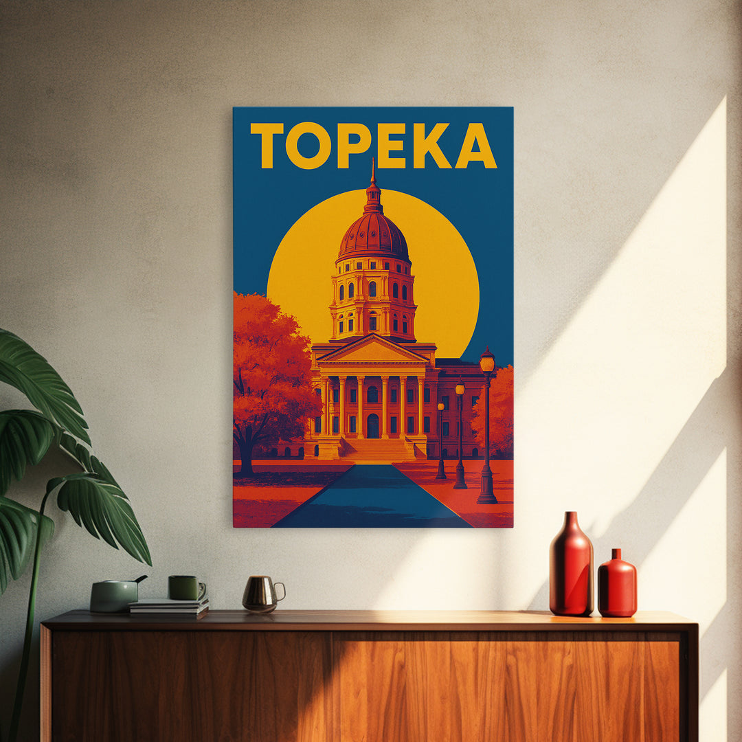 Topeka Kansas Travel Poster, Canvas Print, Colorful Graphic Wall Art, Topeka Wall Art, Home Office Decor, Travel Poster Set, Travel Gift