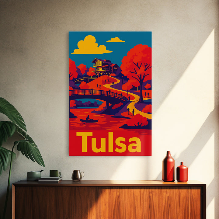 Tulsa Travel Poster, Canvas Print, Vibrant Retro Travel Art, Tulsa Art Print, Mid Century Wall Art, Gift For Travelers, Eclectic Wall Decor