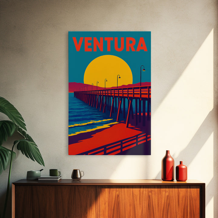 Ventura California Travel Poster, Framed Canvas Print, Vibrant Retro Travel Art, Ventura Poster Print, Travel Wall Decor, City Travel Prints
