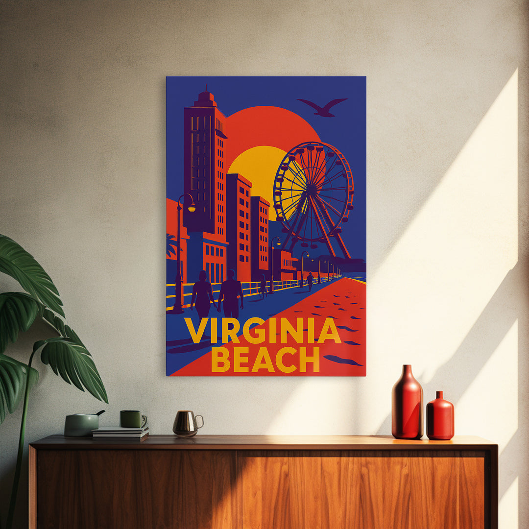 Virginia Beach Virginia Travel Poster, Canvas Print, Vibrant Retro Travel Art, Virginia Beach City Art, Travel Art Print, City Travel Prints