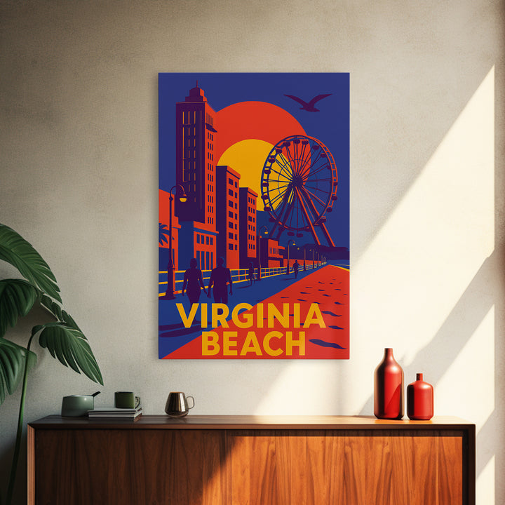 Virginia Beach Virginia Travel Poster, Canvas Print, Vibrant Retro Travel Art, Virginia Beach City Art, Travel Art Print, City Travel Prints