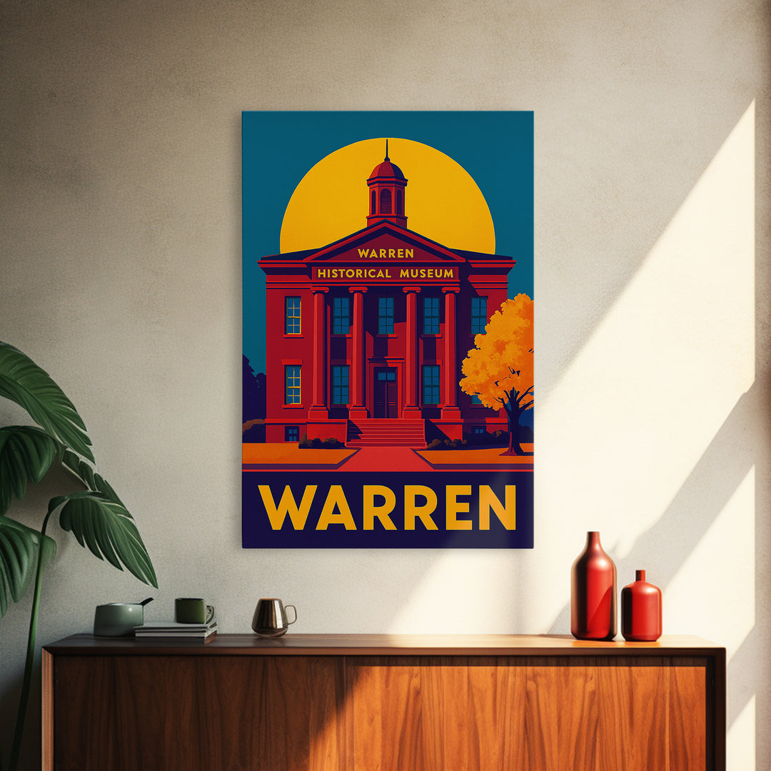 Warren Travel Poster, Framed Canvas Print, Bold Pop Art Poster, Warren Travel Art, City Art Print, Watercolor Skyline Art, City Illustration