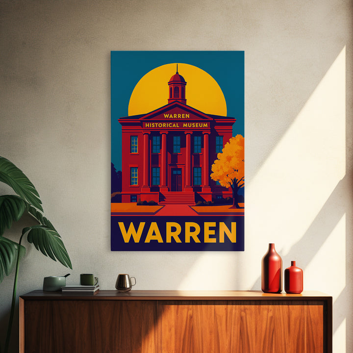 Warren Travel Poster, Framed Canvas Print, Bold Pop Art Poster, Warren Travel Art, City Art Print, Watercolor Skyline Art, City Illustration