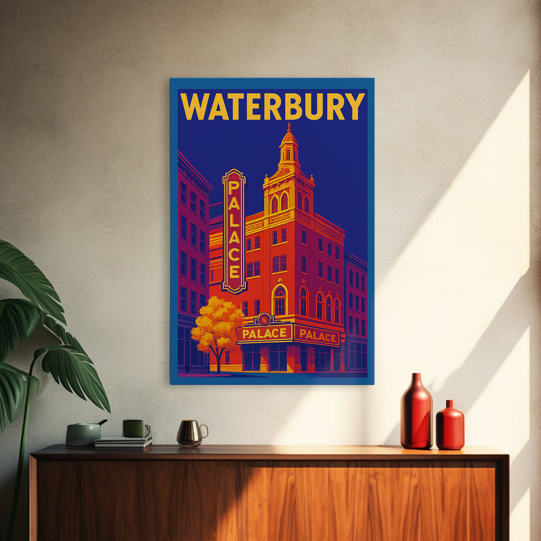 Warterbury Travel Poster, Framed Canvas Print, Bold Pop Art Poster, Warterbury Art Print, Vintage Travel Art, City Art Print, Wall Art