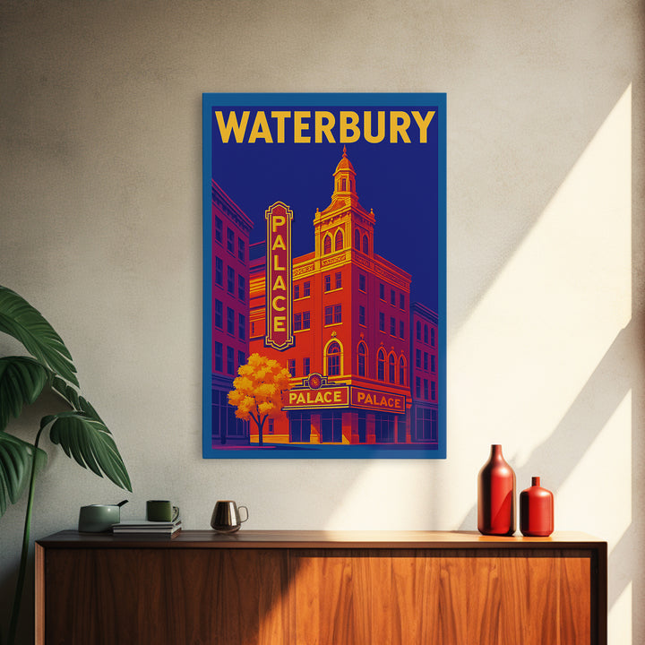 Warterbury Travel Poster, Framed Canvas Print, Bold Pop Art Poster, Warterbury Art Print, Vintage Travel Art, City Art Print, Wall Art