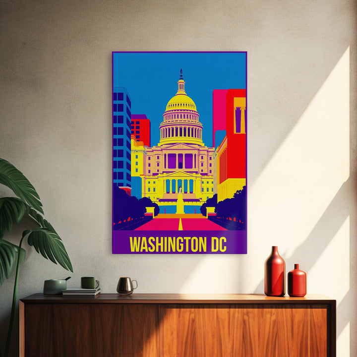 Washington Travel Poster, Framed Canvas Print, Colorful Graphic Wall Art, Washington City Art, Living Room Wall Art, Travel Wall Art