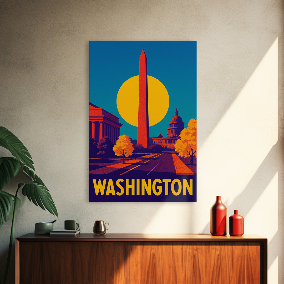 Washington Travel Poster, Framed Canvas Print, High Contrast City Poster, Washington Poster Print, Travel Poster Set, Vintage Travel Print