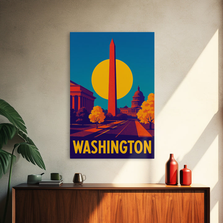 Washington Travel Poster, Framed Canvas Print, High Contrast City Poster, Washington Poster Print, Travel Poster Set, Vintage Travel Print