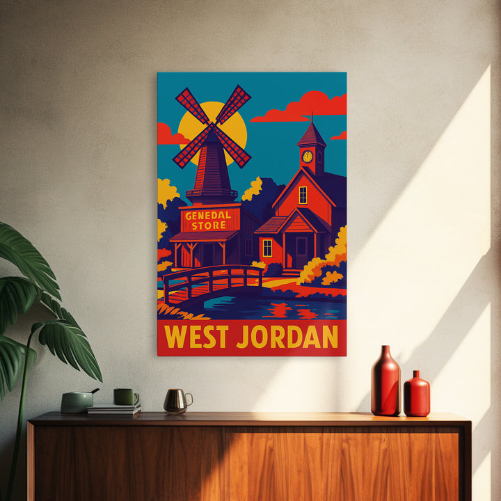 West Jordan Utah Travel Poster, Canvas Print, Vibrant Retro Travel Art, West Jordan City Art, Living Room Wall Art, Vintage City Poster