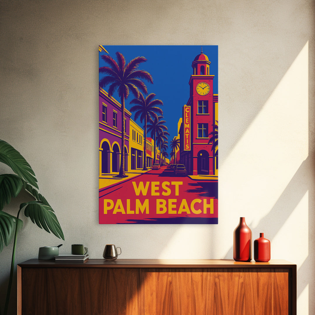 West Palm Beach Travel Poster, Framed Canvas Print, Colorful Graphic Wall Art, West Palm Beach Wall Art, Gift For Travelers, Travel Print