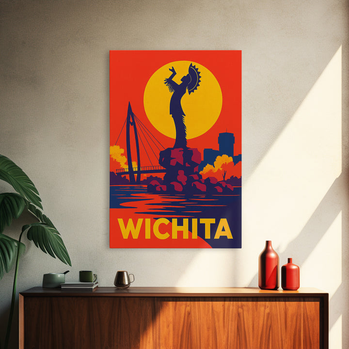 Wichita Kansas Travel Poster, Canvas Print, Vibrant Retro Travel Art, Wichita City Art, Mid Century Wall Art, Travel Print, Poster Print
