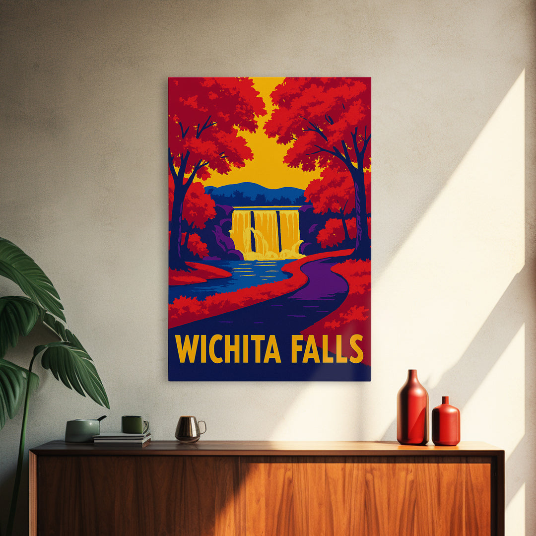 Wichita Falls Travel Poster, Framed Canvas Print, Vibrant Retro Travel Art, Wichita Falls Poster Print, Travel Wall Art, Retro Travel Print
