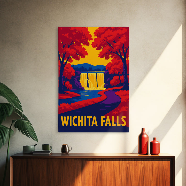 Wichita Falls Travel Poster, Framed Canvas Print, Vibrant Retro Travel Art, Wichita Falls Poster Print, Travel Wall Art, Retro Travel Print