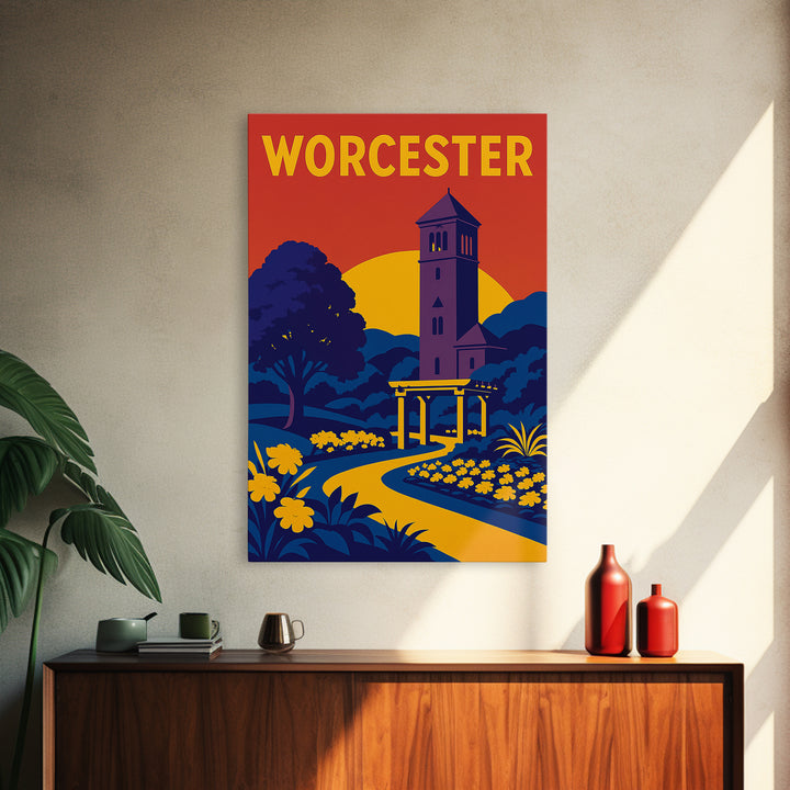 Worcester Travel Poster, Framed Canvas Print, High Contrast City Poster, Worcester Art Print, Wanderlust Decor, Travel Poster Set