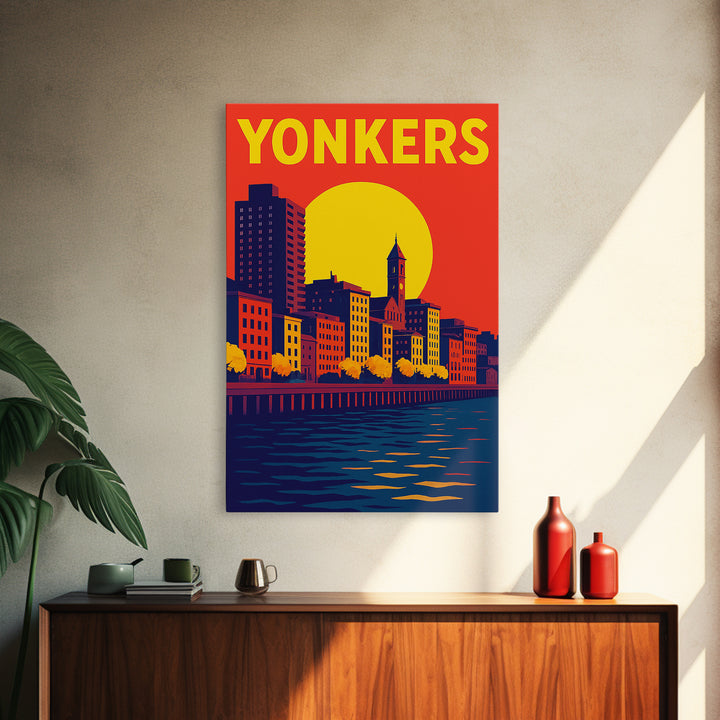 Yonkers Travel Poster, Canvas Print, Vibrant Retro Travel Art, Yonkers City Art, Watercolor Skyline Art, Office Decor, Retro Travel Print