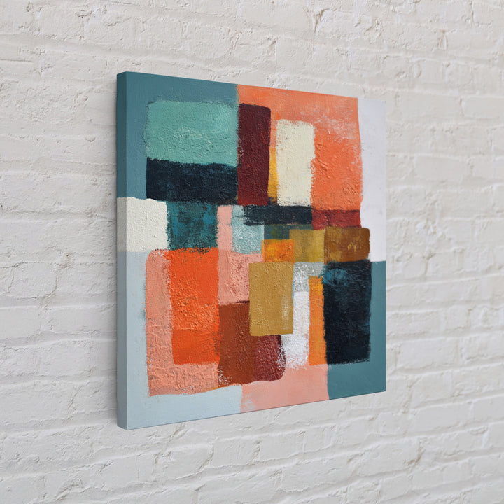 Bright Coral and Turquoise Abstract for Outdoors Framed Canvas Print, Patio Art, Decor, Patio Decor, Fine Art, Outdoor, PAT-1x1-12