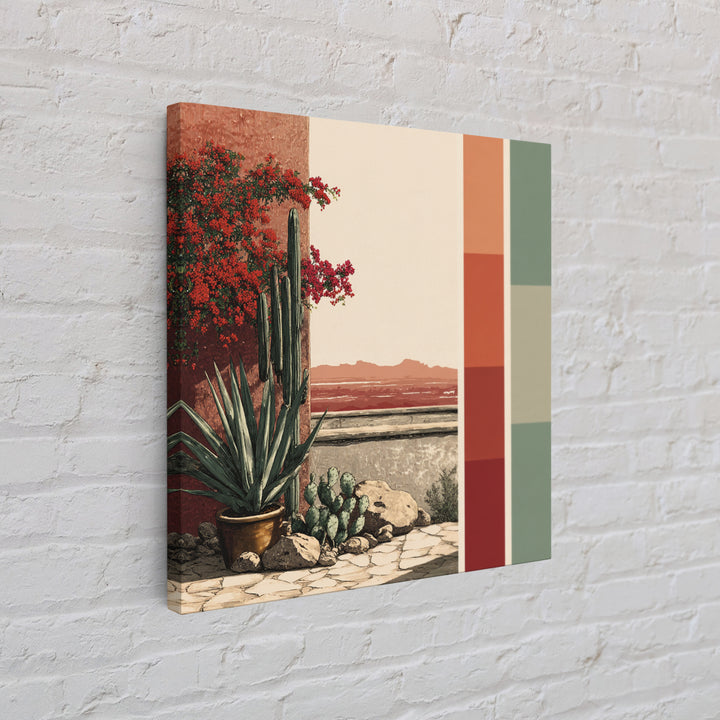 Desert Patio Agave and Bougainvillea Framed Canvas Print, Patio Art, Gallery Decor, Patio Decor, Oil Painting, Outdoor, PAT-1x1-41