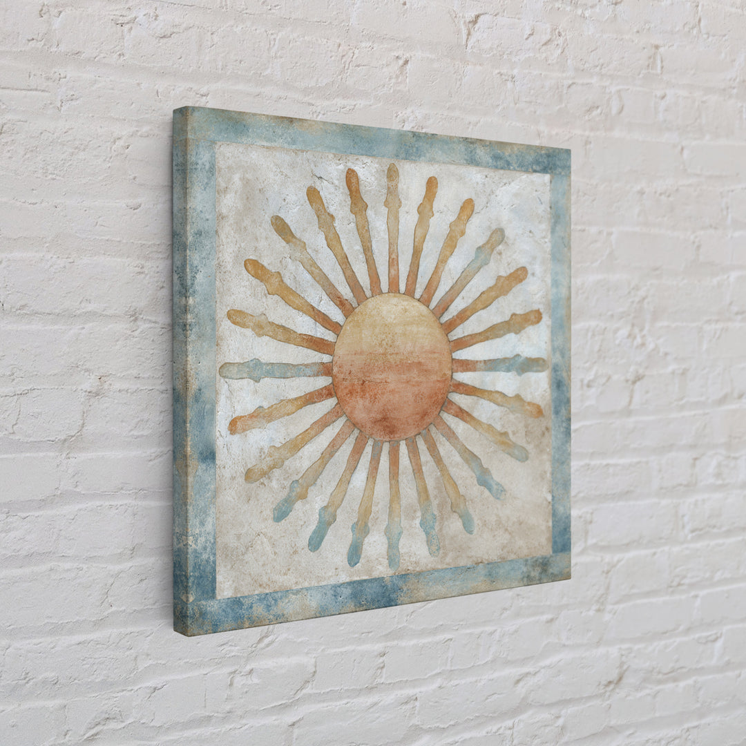 Sun Motif with Warm Terracotta Rays Framed Canvas Print, Patio Art, Floral Art, Patio Decor, Abstract Art, Outdoor, PAT-1x1-42