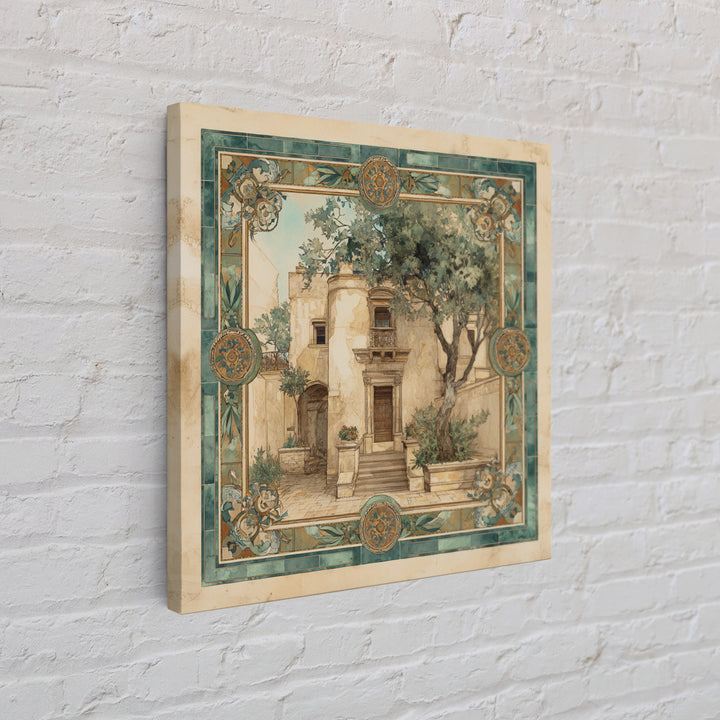 Olive Branch Wreath on Warm Plaster Framed Canvas Print, Patio Art, Statement Artwork, Patio Decor, Fine Art, Outdoor, PAT-1x1-57