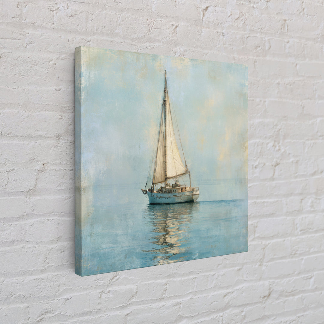 Sailboat on a Breezy Summer Horizon Framed Canvas Print, Patio Art, Patio, Patio Decor, Oil Painting, Outdoor, Minimalist Decor, PAT-1x1-63