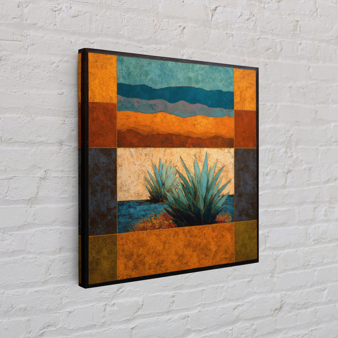 Desert Patio Agave and Bougainvillea Framed Canvas Print, Patio Art, Gallery Decor, Patio Decor, Oil Painting, Outdoor, PAT-1x1-65
