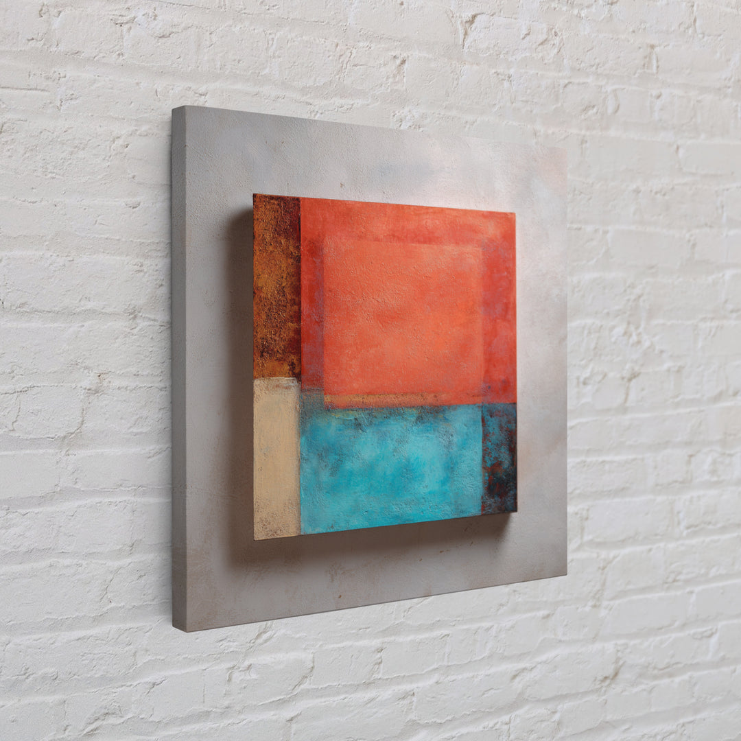 Bright Coral and Turquoise Abstract for Outdoors Framed Canvas Print, Patio Art, Mixed Media Art, Patio Decor, Outdoor, PAT-1x1-84