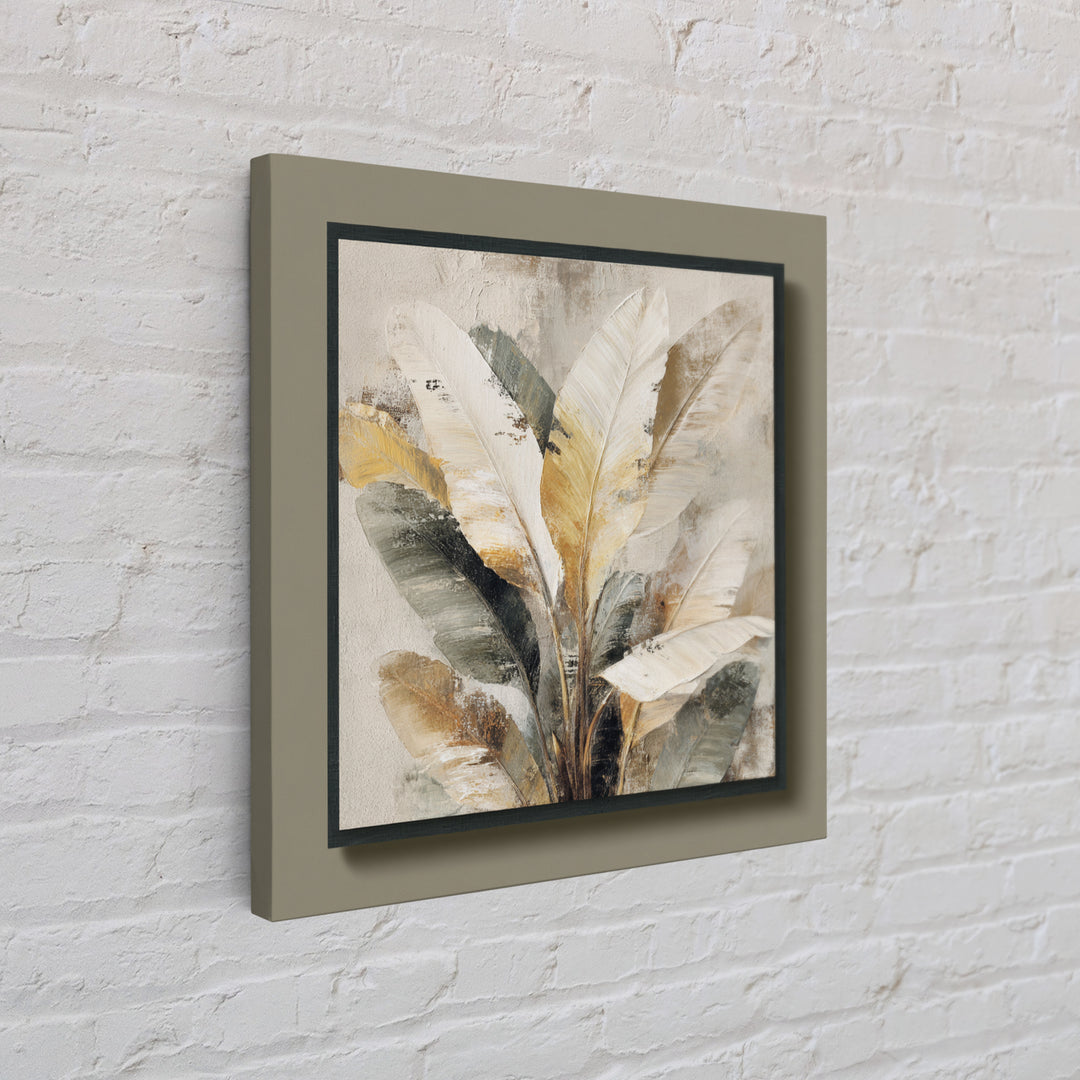 Banana Leaves with Rain Drop Details Framed Canvas Print, Patio Art, Textured Painting, Patio Decor, Fine Art, Outdoor, PAT-1x1-88